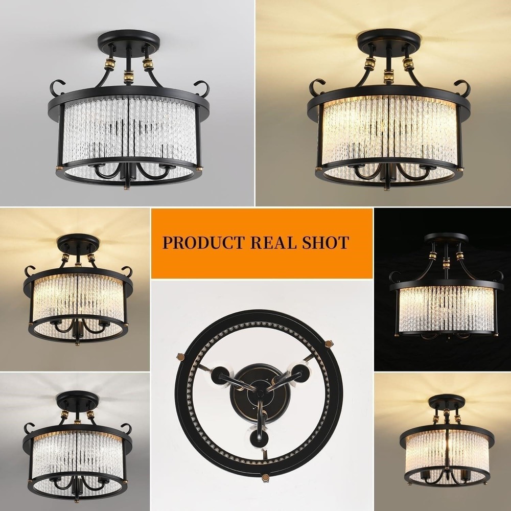 Blinghy Crystal Chandelier-Semi Flush Mount Ceiling Light Hallway Fixtures Black - Picture 3 of 9